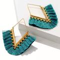 Anthropologie Jewelry | 2/$35 Anthropologie Gold Plated Turquoise Blue Fringed Chevron Hoop Ear | Color: Blue/Green | Size: Os