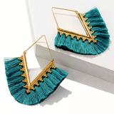 Anthropologie Jewelry | 2/$35 Anthropologie Gold Plated Turquoise Blue Fringed Chevron Hoop Ear | Color: Blue/Green | Size: Os