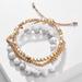 Anthropologie Jewelry | 2/$45 Anthro White Howlite Adjustable Beaded Bracelet | Color: Gold/White | Size: Adjustable