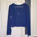 American Eagle Outfitters Tops | American Eagle Aeo Cropped Boxy Long Sleeve V-Notch Top, Scalloped Hem Size Xl | Color: Blue | Size: Xl