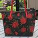 Coach Bags | Beautiful Rose Print Pebble Leather Coach Tote Pocketbook. | Color: Black/Red | Size: 11 Inches High And The Base Is 12 X 6
