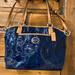 Coach Bags | Coach Payton Embossed Signature Logo Patent Leather Navy Tote Bag. Euc | Color: Blue/Tan | Size: Os