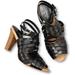Coach Shoes | Coach Adrienn Strappy Slingback Block Heel Sandals Woven Black Leather Size 9.5 | Color: Black | Size: 9.5