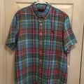 Ralph Lauren Shirts | *Euc* Ralph Lauren Linen Plaid Button Down Short Sleeve Shirt. Size Xl. | Color: Blue/Green/Red | Size: Xl