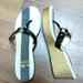 Coach Shoes | Coach Fauna Black Patent Leather And Gold Thong Wedge Sandals Size 11 | Color: Black/Gold | Size: 11