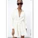 Zara Dresses | New With Tag Zara White Linen Blend Shirt Dress Size M | Color: White | Size: M