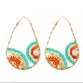 Anthropologie Jewelry | Anthropologie Gold Plated Blue Orange Beaded Wire Wrap Teardrop Hoop Ear | Color: Blue/Orange | Size: Os