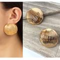 Anthropologie Jewelry | New ~ Anthropologie Oversized Ridged Circle Earrings | Color: Gold | Size: Os
