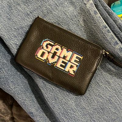 Coach Bags | Coach Women's Corner Zip Wristlet Leather Wallet W/ Pac-Man Game Over - Black | Color: Black | Size: Wallet