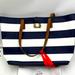 Michael Kors Bags | Michael Kors, Navy & White Striped Tote With Acorn Leather Straps, Lining, Satin | Color: Blue/White | Size: 18” X 15”