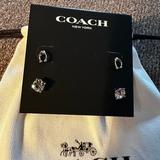 Coach Jewelry | Coach Set Of 2 Pairs Of Earrings. Signature C Studs & Crystal Studs. Nwt | Color: Silver/White | Size: Os