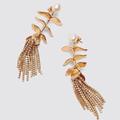 Anthropologie Jewelry | Anthropologie Gold Plated Tiered Leaves Pearl Crystal Chandelier Drop Ea | Color: Gold | Size: Os