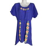 Disney Dresses | Disney D-Signed Embroidered Dress L Girls Blue Floral Elastic Waist Cotton | Color: Blue | Size: Lg