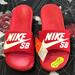 Nike Shoes | Ds Nwt Nike Sb Red/White Benassi Solarsoft Slides 9 Rare | Color: Red/White | Size: 9