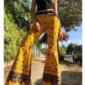 Free People Jeans | Free People Float On High Rise Super Flare Jeans In Yellow Paisley Size 30 | Color: Black/Yellow | Size: 30