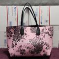 Victoria's Secret Bags | Limited Edition Victoria's Secret Pink Black Floral Faux Leather Tote Bag Purse | Color: Black/Pink | Size: Os