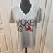 Disney Tops | Disney Women's Mickey Mouse V-Neck T Gray And White Stripes Size Xl | Color: Gray/White | Size: Xl