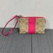 Coach Bags | Coach Wristlet Wallet Womens Small Khaki Canvas Signature Pink Leather Stripe | Color: Pink/Tan | Size: Os