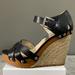 Michael Kors Shoes | Michael Kors The Jet Set 6 Black Leather Wedge Sandals/Shoes Size 7.5 | Color: Black | Size: 7.5