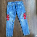 Levi's Jeans | Levi’s 501red Floral Embroidered Cropped Jeans | Color: Blue | Size: 26