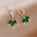 Anthropologie Jewelry | Jeweled Maple Leaf Green Diamond Gem Gold Hoop Dainty Luxury Gift Mini Earrings | Color: Gold/Green | Size: Os