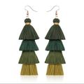 Zara Jewelry | 2/$35 Zara Long Green Tiered Tassel Earrings D21 | Color: Green | Size: 4.5” Long