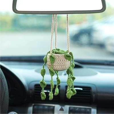 Urban Outfitters Accessories | Handmade Woven Plant Pot Yarn Knit Car Mirror/Wall Hanging Cute Garden Accessory | Color: Green/Tan | Size: Os