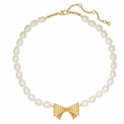 Kate Spade Jewelry | 18k Gold Plating Over Brass Wrapped With A Bow Pearl Necklace | Color: Gold | Size: Os