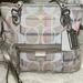 Coach Bags | Coach Signature Cloth Cream And Spring Colors Silver Metallic Gold Hardware | Color: Cream/White | Size: 11x13