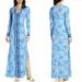 Lilly Pulitzer Dresses | Lilly Pulitzer Maxi Dress Xs Blue Turtle Pattern Long Sleeve Side Slit Faye Upf | Color: Blue/White | Size: Xs