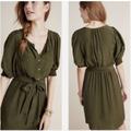 Anthropologie Dresses | Anthropologie Nicole Linen Blend Green Puff Sleeve Shirt Dress | Color: Green | Size: M