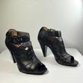 Coach Shoes | Coach Harah Black Leather Strappy Cage Buckled Peep Toe High Heel Shoe Size 7.5 | Color: Black | Size: 7.5