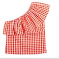 J. Crew Tops | Jcrew Cotton Poplin Ruffle-Shoulder Top, Brilliant Sunset White | Color: Red | Size: 0