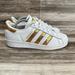 Adidas Shoes | Adidas Superstar Sneakers Womens 5.5 White Leather Gold Sequin Clam Toe G55658 | Color: Gold/White | Size: 5.5