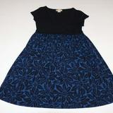 Michael Kors Dresses | Michael Kors Women's Empire Waist Scoop Neck Fit & Flare Dress Large Black Blue | Color: Black/Blue | Size: L