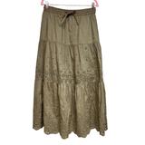 Coach Skirts | Coach Broderie Anglaise Long Skirt In Organic Cotton Dark Olive Women’s Size 6 | Color: Green | Size: L