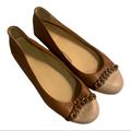 J. Crew Shoes | J. Crew Nora Cap Toe Patent Leather Two Tone Chain Ballet Flats Shoes Size 9.5 | Color: Brown/Cream | Size: 9.5