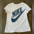 Nike Shirts & Tops | 3/$30 Girls The Nike Tee Athletic Cut Pink And Navy Shirt With Nike Swoosh | Color: Blue/Pink | Size: Lg