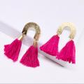 Anthropologie Jewelry | 2/$35 Anthropologie Gold Horseshoe Hot Pink Tassel Geometric Earrings D | Color: Gold/Pink | Size: Os