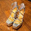 Jessica Simpson Shoes | Jessica Simpson Silver Metallic Snakeskin Platform Sandals | Color: Silver | Size: 7