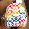 Coach Bags | Coach Mini Court Backpack In Rainbow Signature Canvas | Color: Pink/White | Size: Os