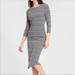 Athleta Dresses | Athleta Comeback Bodycon Midi 3/4 Sleeve Gray Stripe Dress Women’s Size Medium | Color: Gray/White | Size: M