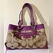 Coach Bags | Coach Classic Design Satchel Purse Purple Leather Trim With Silver Hardware | Color: Cream/Purple | Size: Os