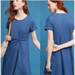 Anthropologie Dresses | Holding Horses Shirt Dress Womens M Medium Blue Drapey Twist Front Cuffed Sleeve | Color: Blue | Size: M