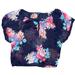 American Eagle Outfitters Tops | American Eagle Sheer Crop Top Womens Size Xs Navy Blue Floral Button Up Blouse | Color: Blue | Size: Xs