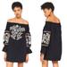 Free People Dresses | Free People Black Fleur Du Jour Embroidered Off The Shoulder Dress Size Small | Color: Black/Orange | Size: S