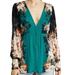 Free People Tops | Free People Mikayla Woven Floral Print Plunging V-Neck Long Bishop Sleeve Tunic | Color: Black/Green | Size: M