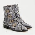 J. Crew Shoes | J Crew Multi-Buckle Boots In Snake-Embossed Leather. Size 6.5 | Color: Black/Gray | Size: 6.5