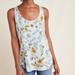 Anthropologie Tops | Anthropologie Mixed Media Aqua Blue Floral Striped Sleeveless Pullover Tank Top | Color: Blue/White | Size: Xs