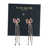 Coach Jewelry | Coach Antique Bow Pave Dangling Chain Earrings, Silver Tone, Pink | Color: Pink/Silver | Size: Os